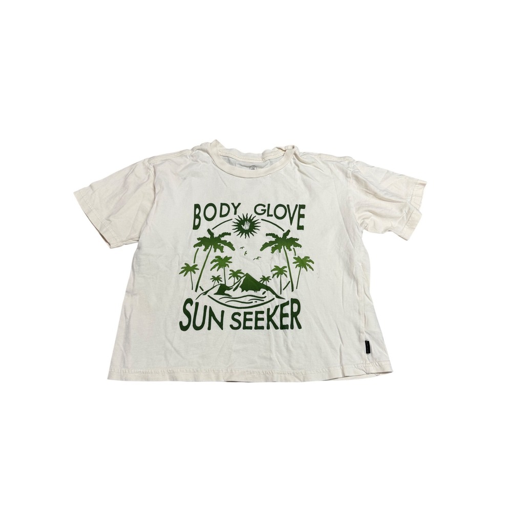 Body Glove Sun Seeker Graphic Tee Cream Green Palm Tree XS Cotton Short Sleeve